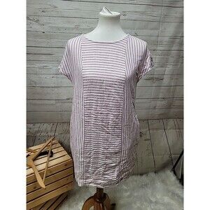 Madewell Stripe-Play Button-Back Short Sleeve Tee Dress‎ Size S Red White Tunic